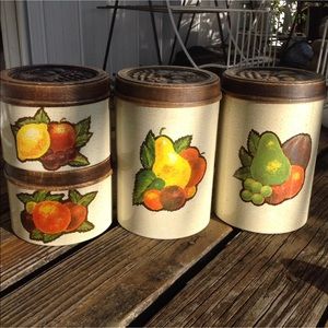 Chein Co Metal Canister Set Fruits Kitchen Vintage 70s 80s Red Green 4 Canisters